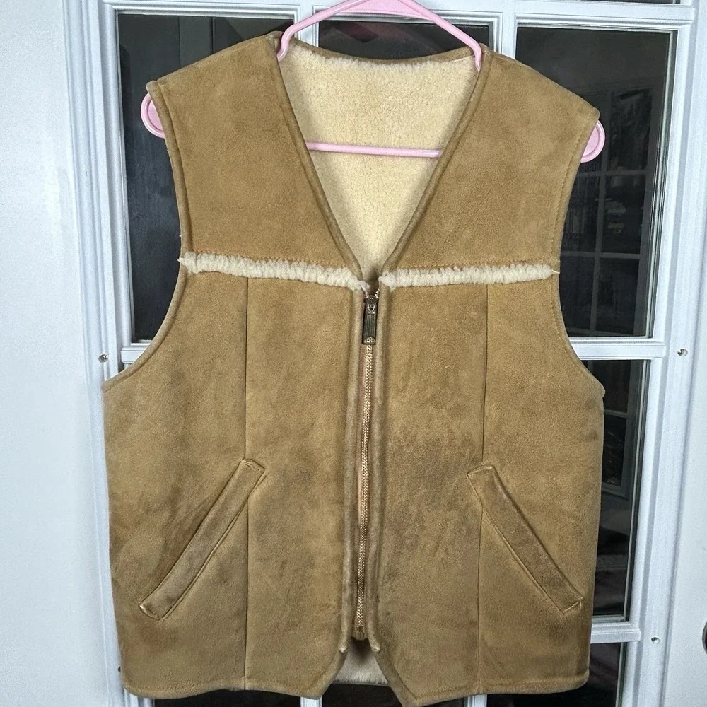Vintage Eddie Bauer Expedition Outfitter Suede Sherpa Zip Vest Men's Medium